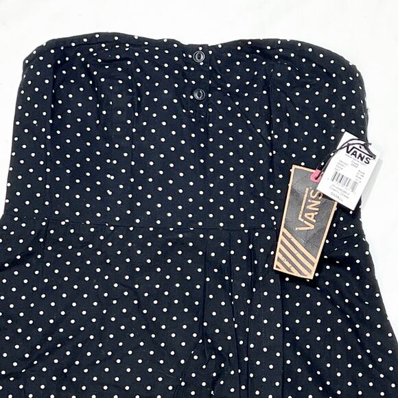 Vans Cherry Strapless Dress Junior Small Black White Polka Dot Flare Midi New - Picture 4 of 9